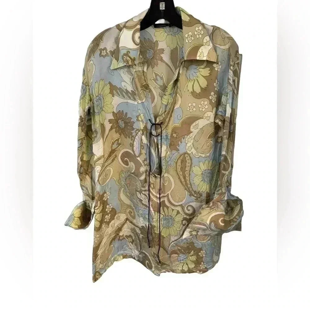 J. Lindeberg Stockholm women’s floral laced up front collar shirt sz EU 36 US S